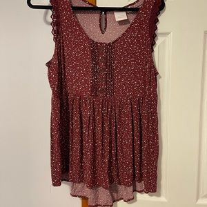 Lauren Conrad Babydoll Tank, Buttons, Lace trim